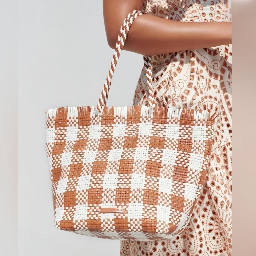 Loeffler Randall Woven Leather Brown & White Tote Bag - Picture 2 of 14